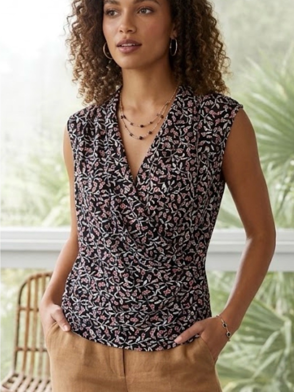 Vince Camuto Sleeveless V-Neck Floral Wrap Top -